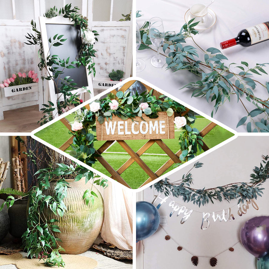 5ft | Green Real Touch Artificial Willow Leaf Garland, Flexible Vine