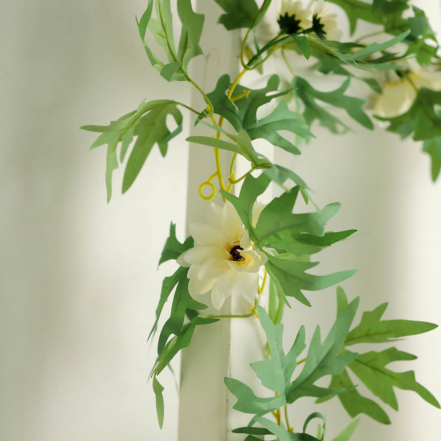 5.5ft | Cream Artificial Daisy, Magnolia Leaf Flower Garland Faux Vine#whtbkgd