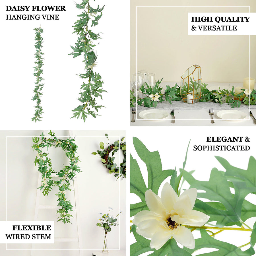 5.5ft | Cream Artificial Daisy, Magnolia Leaf Flower Garland Faux Vine