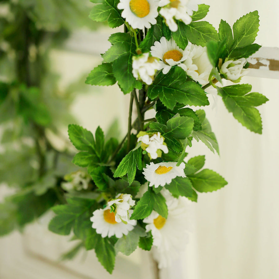 5.5ft | White Artificial Daisy, Magnolia Leaf Flower Garland Faux Vine