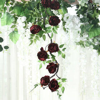 Enhance Your Wedding Decor with the Burgundy Artificial Silk Peony Hanging Flower Garland