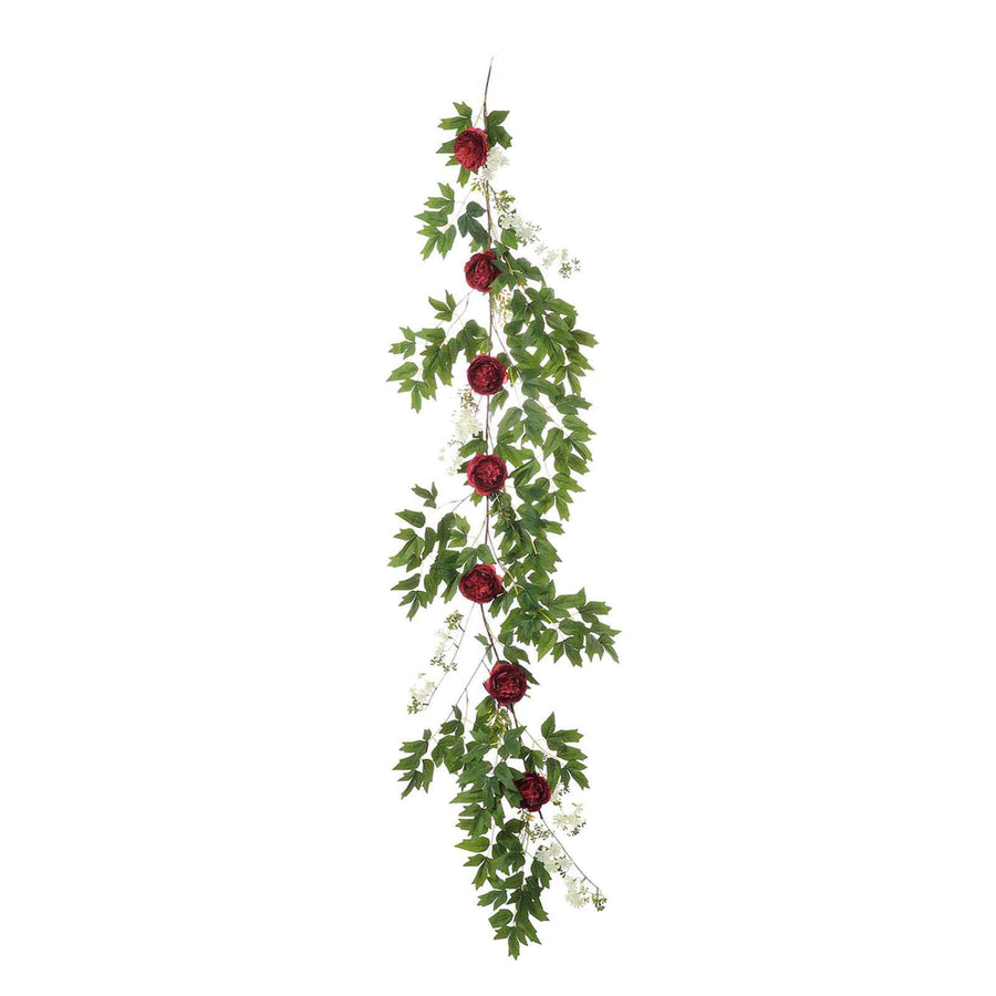 6ft | Burgundy Artificial Peony/Foliage Hanging Flower Garland Vine