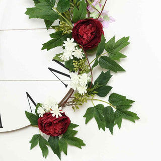 Enhance Your Event Decor with the Burgundy Artificial Peony/Foliage Hanging Flower Garland Vine