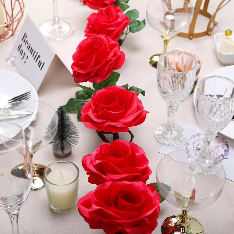 6ft | Red Artificial Silk Rose Hanging Flower Garland, Faux Vine