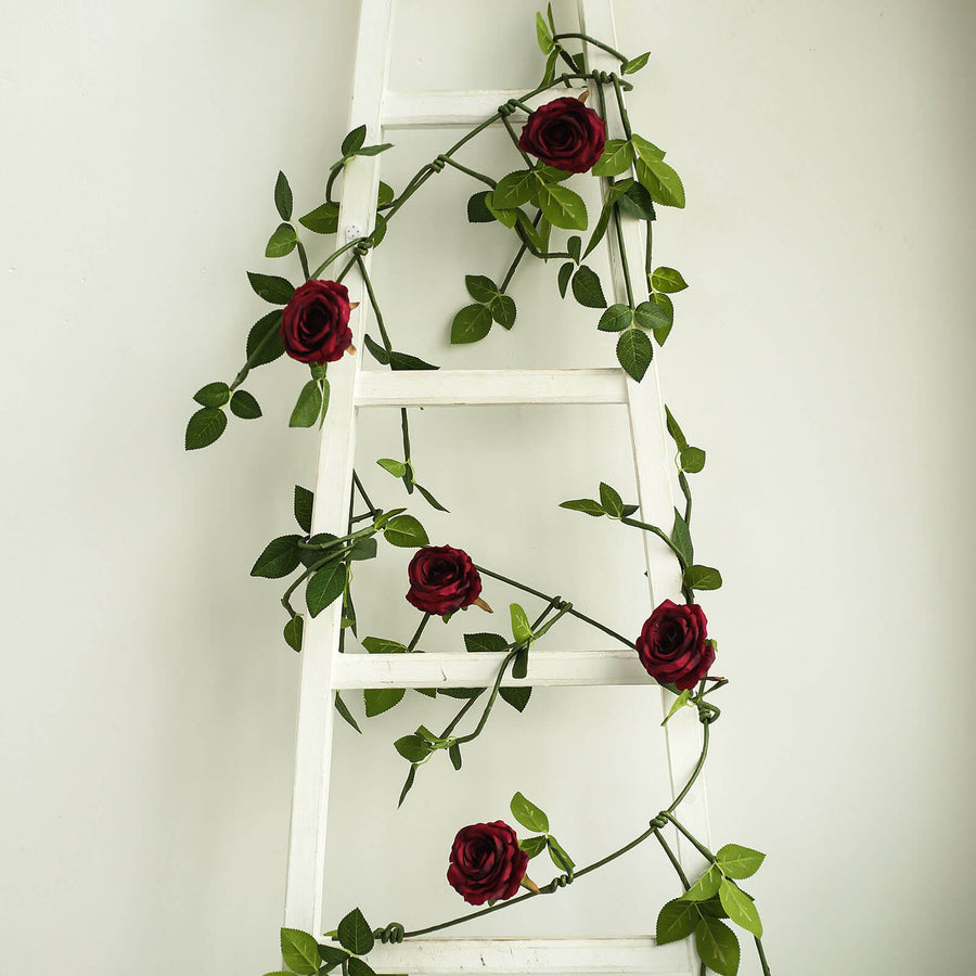 6ft | Burgundy Real Touch Artificial Rose & Leaf Flower Garland Vine
