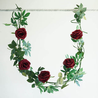 Add a Touch of Elegance with the 6ft Burgundy Real Touch Artificial Rose and Leaf Flower Garland Vine