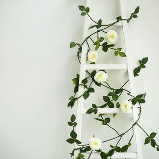 Elegant Cream Real Touch Artificial Rose and Leaf Flower Garland Vine