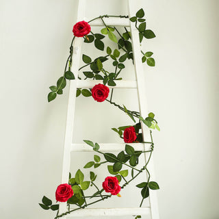 Add Elegance to Your Event with the Red Real Touch Artificial Rose and Leaf Flower Garland Vine