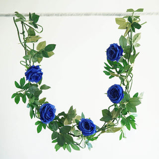 Add a Touch of Elegance with the 6ft Royal Blue Real Touch Artificial Rose and Leaf Flower Garland Vine