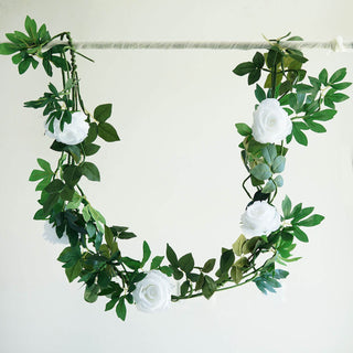 Add Elegance to Your Event with the White Real Touch Artificial Rose and Leaf Flower Garland Vine