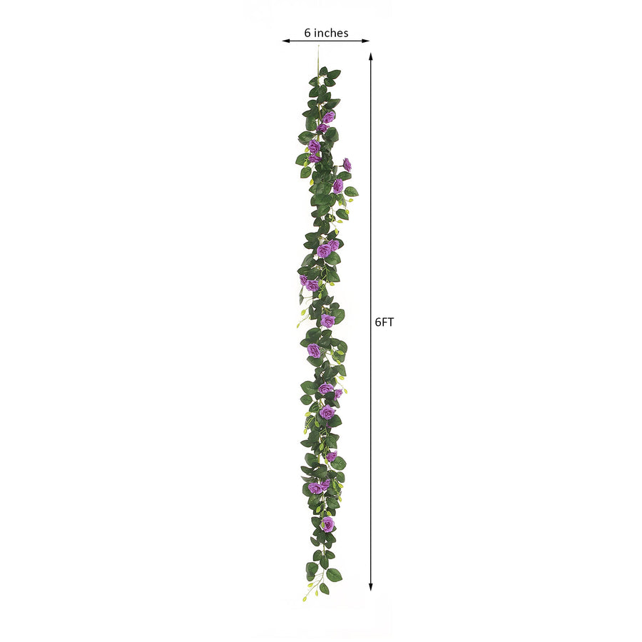 6ft | 20 Purple Artificial Silk Roses Flower Garland, Hanging Vine