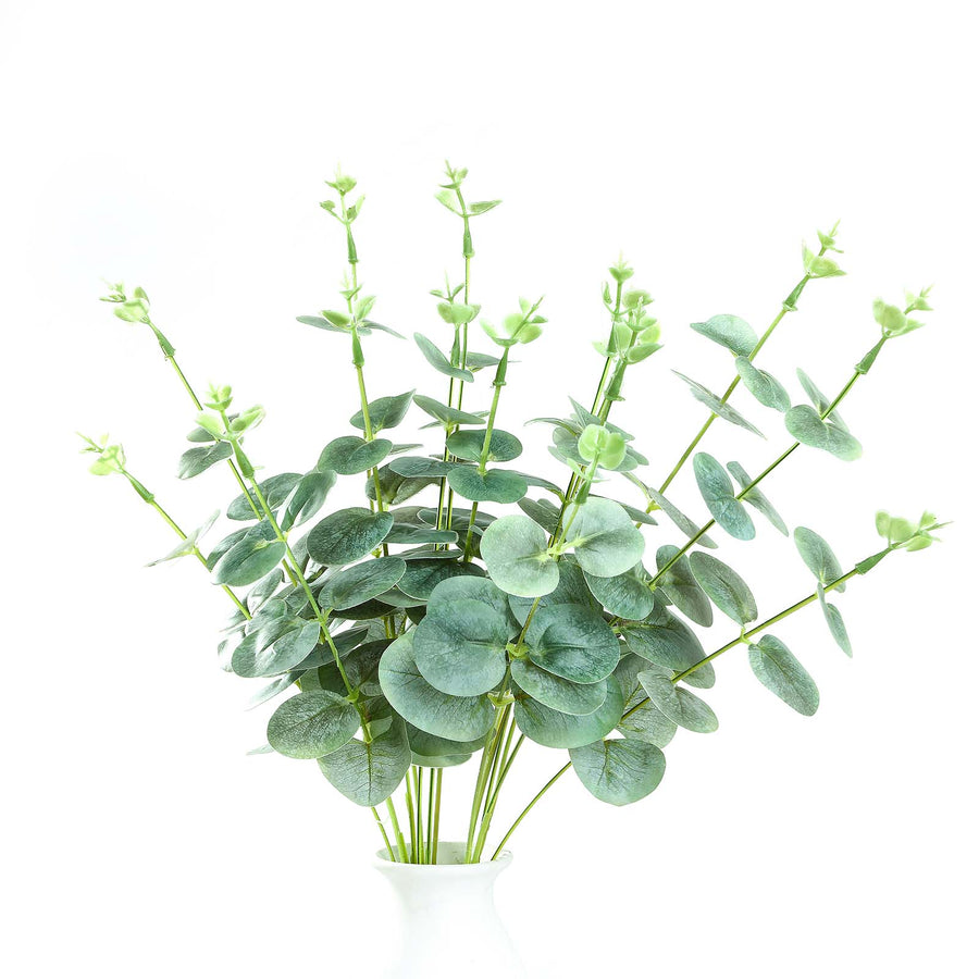 2 Bushes | 19inch Frosted Green Artificial Eucalyptus Branch Bouquet Plants