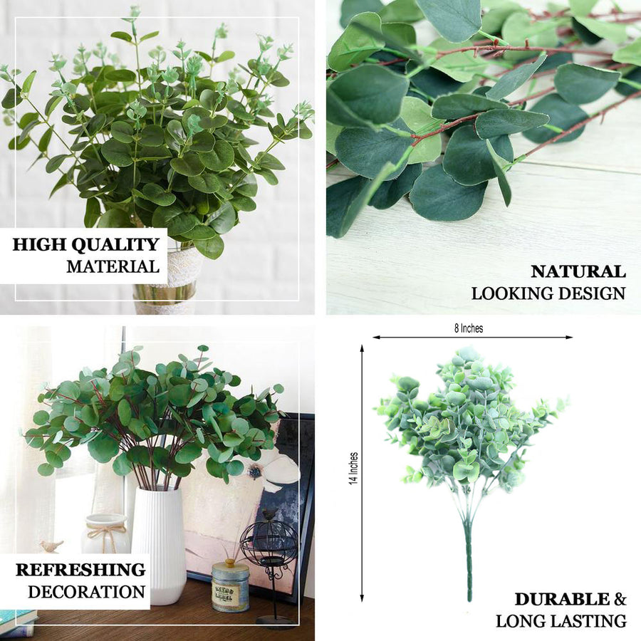 3 Bushes | 14inch Artificial Eucalyptus Branches, Greenery Bouquet Plants