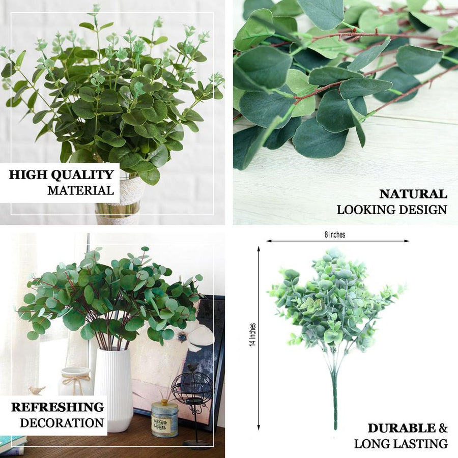3 Stems | 13inch Artificial Eucalyptus Bush, Faux Greenery Bouquet Plants