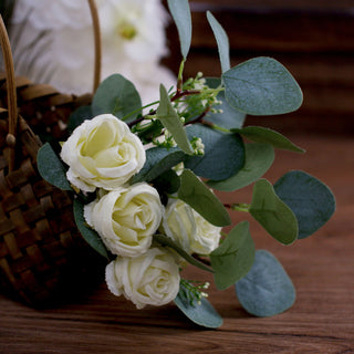 Create Unforgettable Memories with Ivory Artificial Silk Rose and Eucalyptus Flower Bouquet