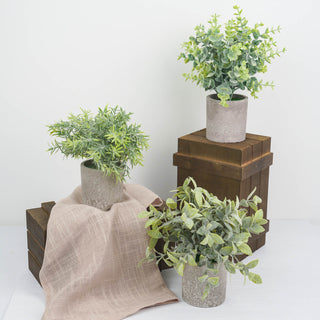 Natural Green Mini Potted Artificial Eucalyptus, Rosemary, and Boxwood Faux Planter Collection