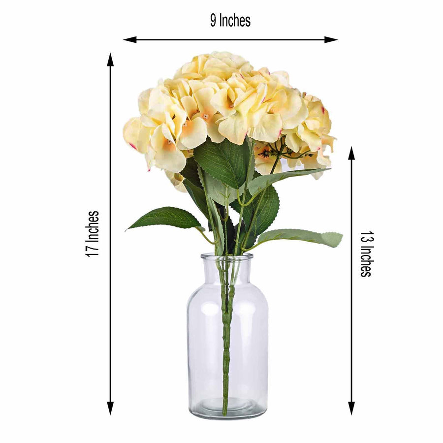 5 Bushes | Yellow Artificial Silk Hydrangea Flower Bouquets