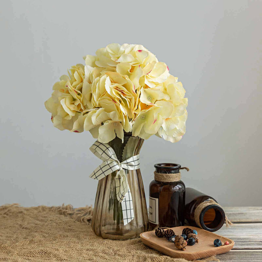 5 Bushes | Yellow Artificial Silk Hydrangea Flower Bouquets