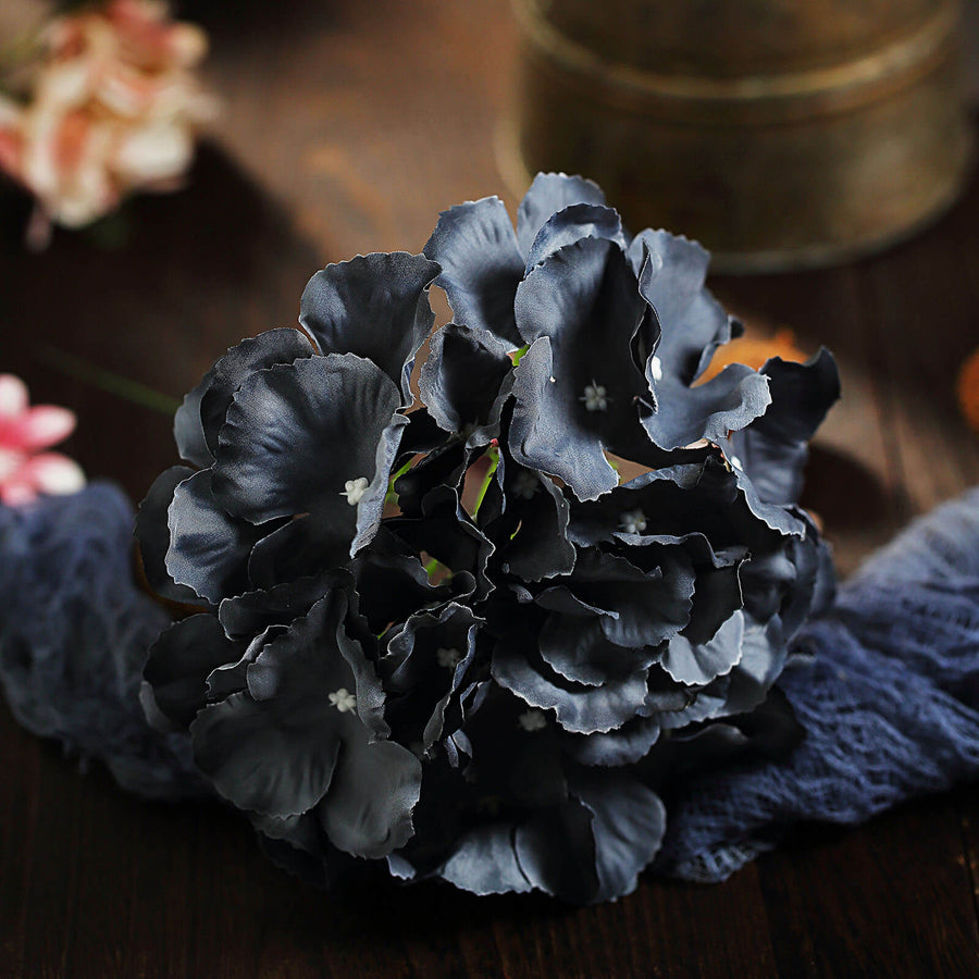 10 Flower Head & Stems | Charcoal Gray Artificial Satin Hydrangeas, DIY Arrangement#whtbkgd