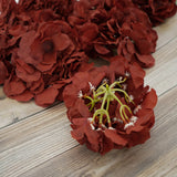 10 Flower Head & Stems | Burgundy Artificial Satin Hydrangeas, DIY Arrangement
