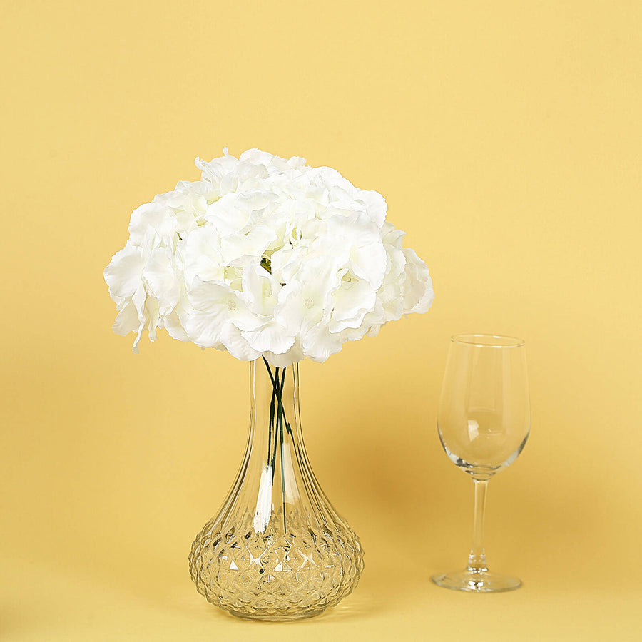 10 Flower Head & Stems | Cream Artificial Satin Hydrangeas, DIY Arrangement