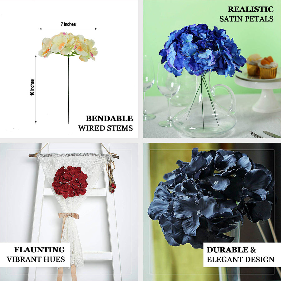 10 Flower Head & Stems | Charcoal Gray Artificial Satin Hydrangeas, DIY Arrangement