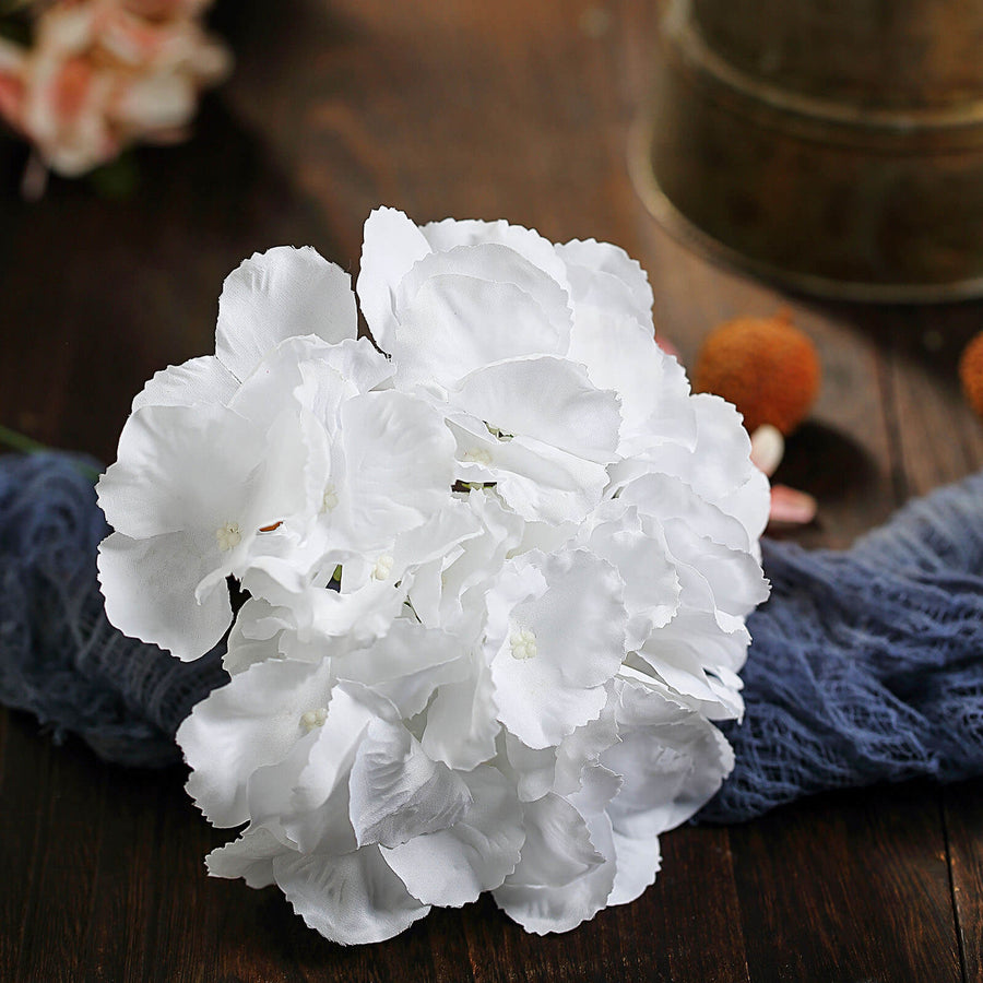 10 Flower Head & Stems | White Artificial Satin Hydrangeas, DIY Arrangement#whtbkgd