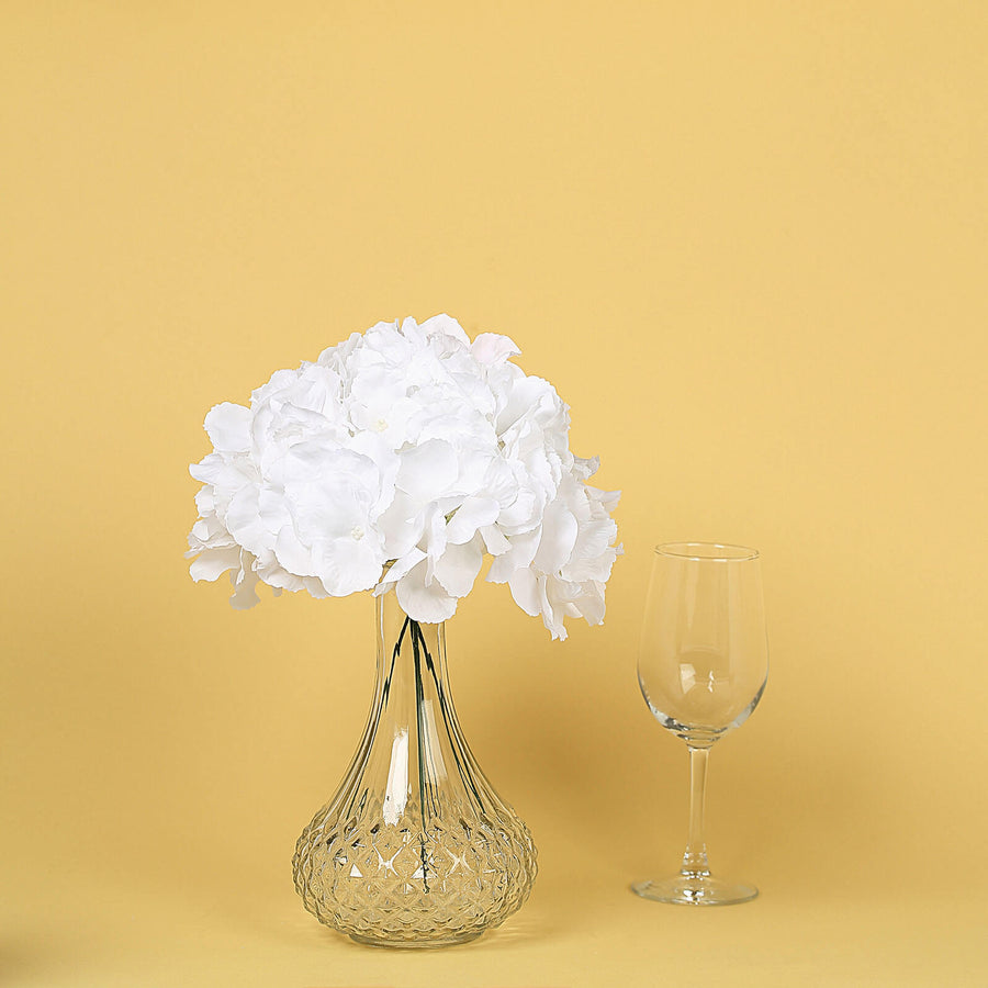10 Flower Head & Stems | White Artificial Satin Hydrangeas, DIY Arrangement