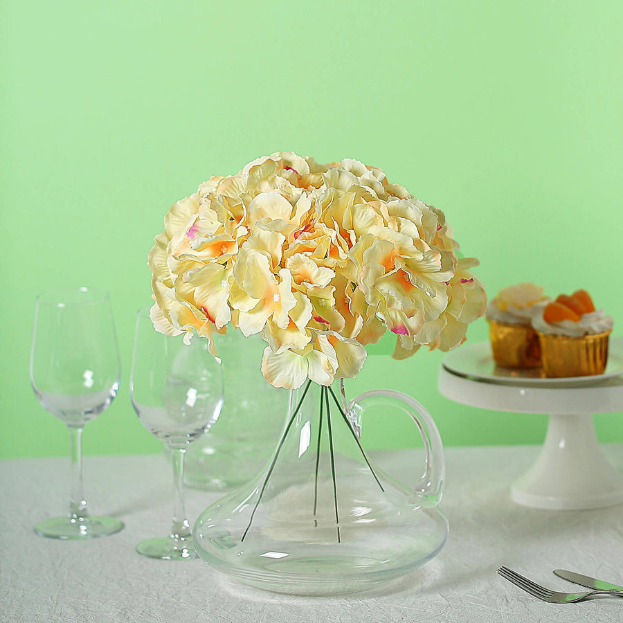 10 Flower Heads | Yellow Artificial Hydrangea Stems, DIY Home Wedding Floral Decor