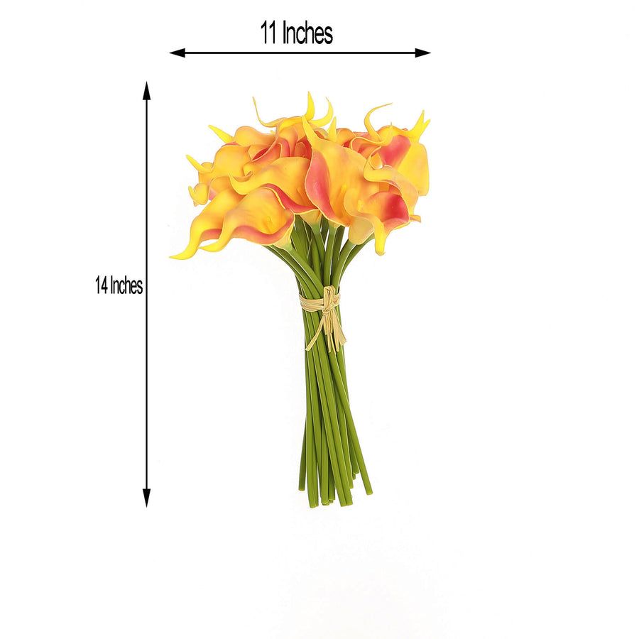 20 Stems | 14inch Orange/Yellow Artificial Poly Foam Calla Lily Flowers