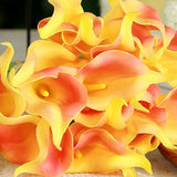 20 Stems | 14inch Orange/Yellow Artificial Poly Foam Calla Lily Flowers#whtbkgd
