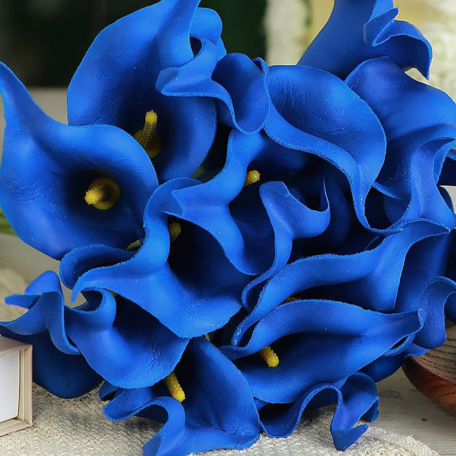 20 Stems | 14inch Royal Blue Artificial Poly Foam Calla Lily Flowers#whtbkgd