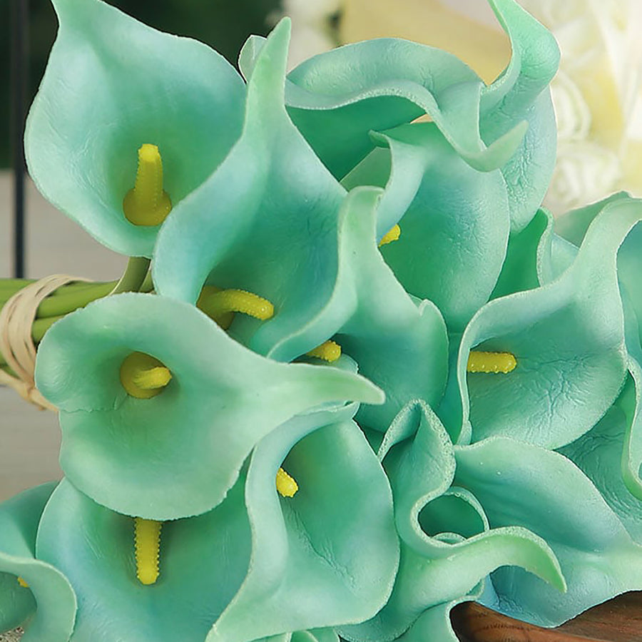 20 Stems | 14" Turquoise Artificial Poly Foam Calla Lily Flowers#whtbkgd
