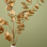2 Stems | 34inch Gold Artificial Eucalyptus Leaf Branch Vase Filler
