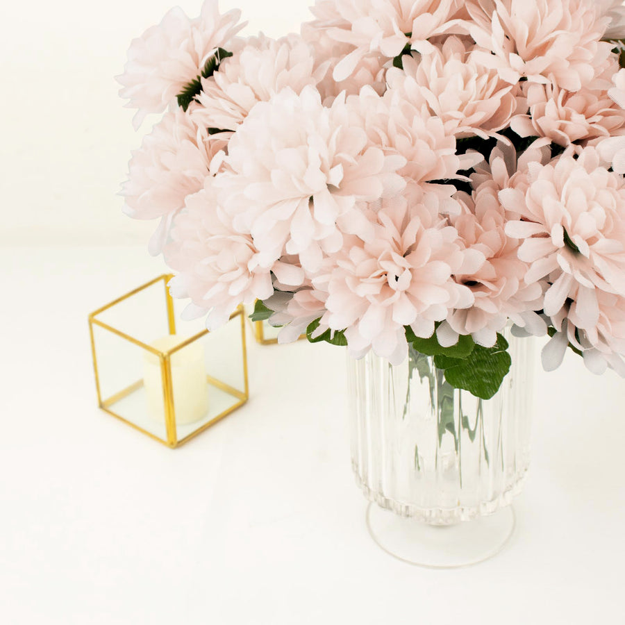 12 Bushes | Blush Rose Gold Artificial Silk Chrysanthemum Flower Bouquets
