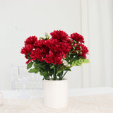 12 Bushes | Burgundy Artificial Silk Chrysanthemum Flower Bouquets