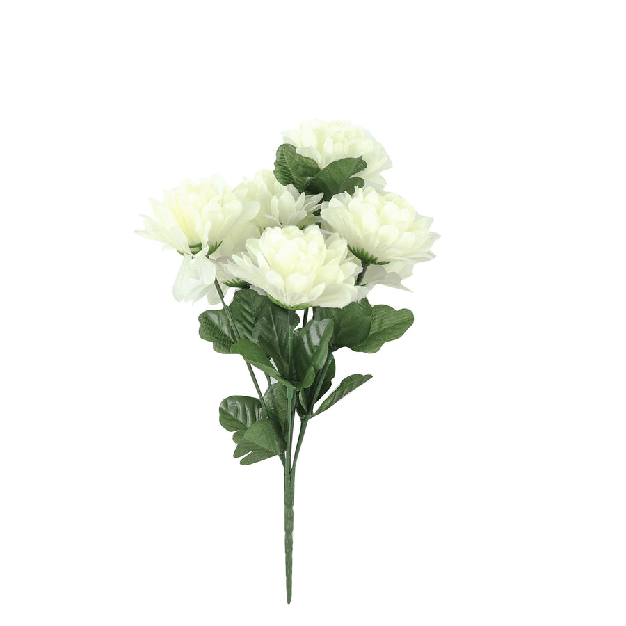 12 Bushes | Cream Artificial Silk Chrysanthemum Flower Bouquets#whtbkgd