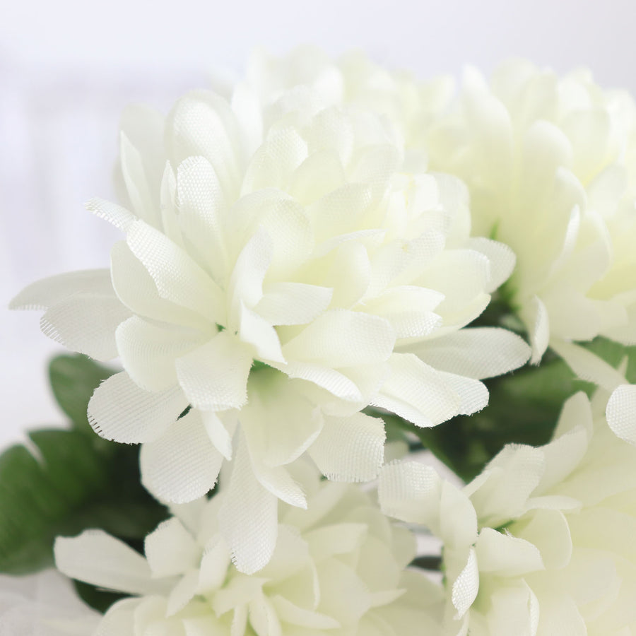 12 Bushes | Cream Artificial Silk Chrysanthemum Flower Bouquets