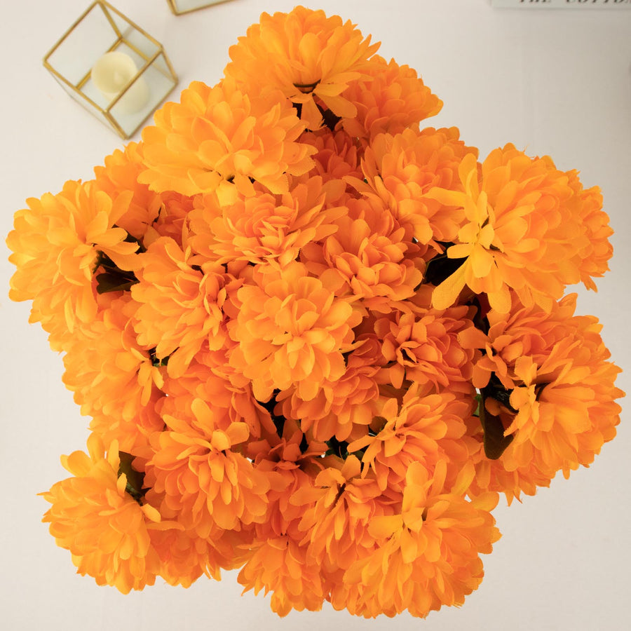 12 Bushes | Orange Artificial Silk Chrysanthemum Flower Bouquets