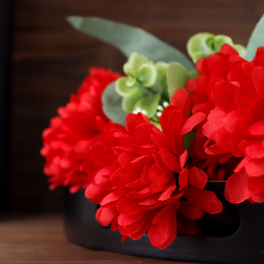 12 Bushes | Red Artificial Silk Chrysanthemum Flower Bouquets