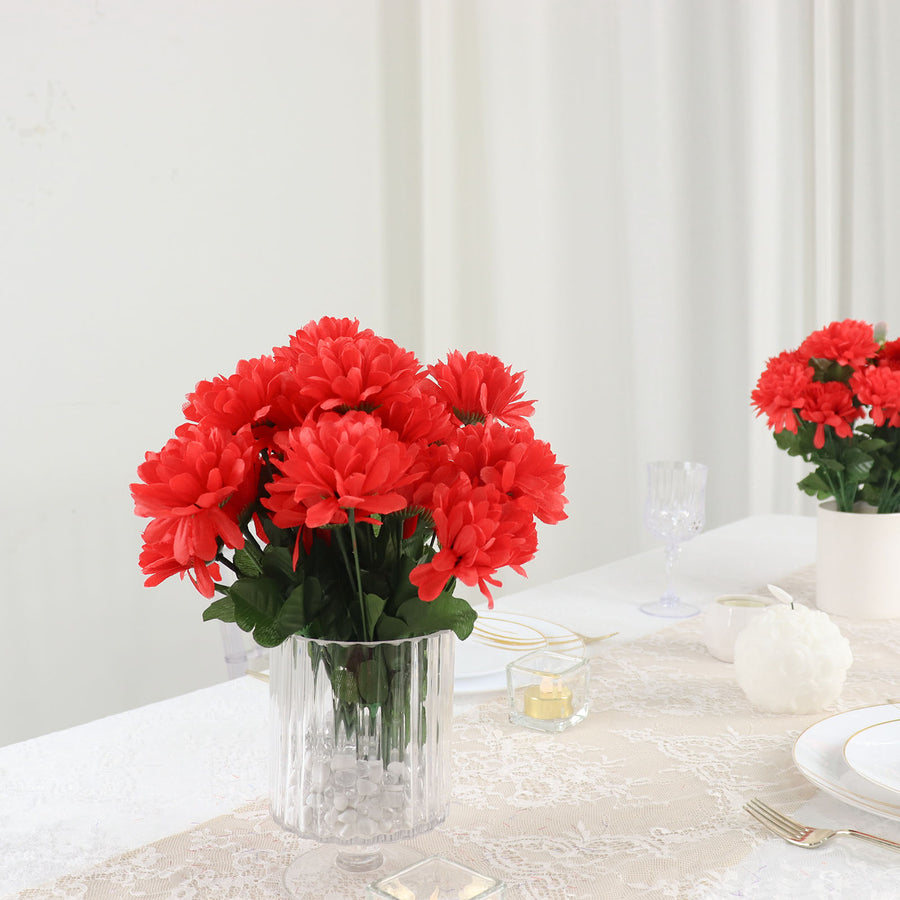 12 Bushes | Red Artificial Silk Chrysanthemum Flower Bouquets