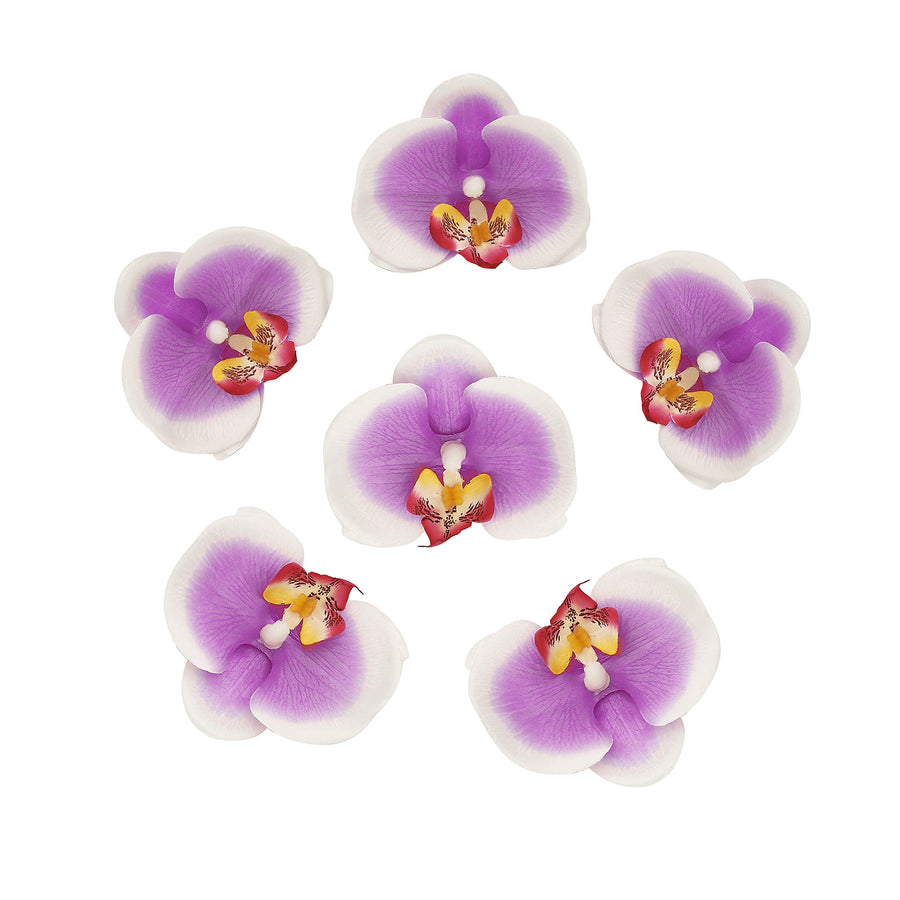 20 Flower Heads | 4inch Purple/White Artificial Silk Orchids DIY Crafts