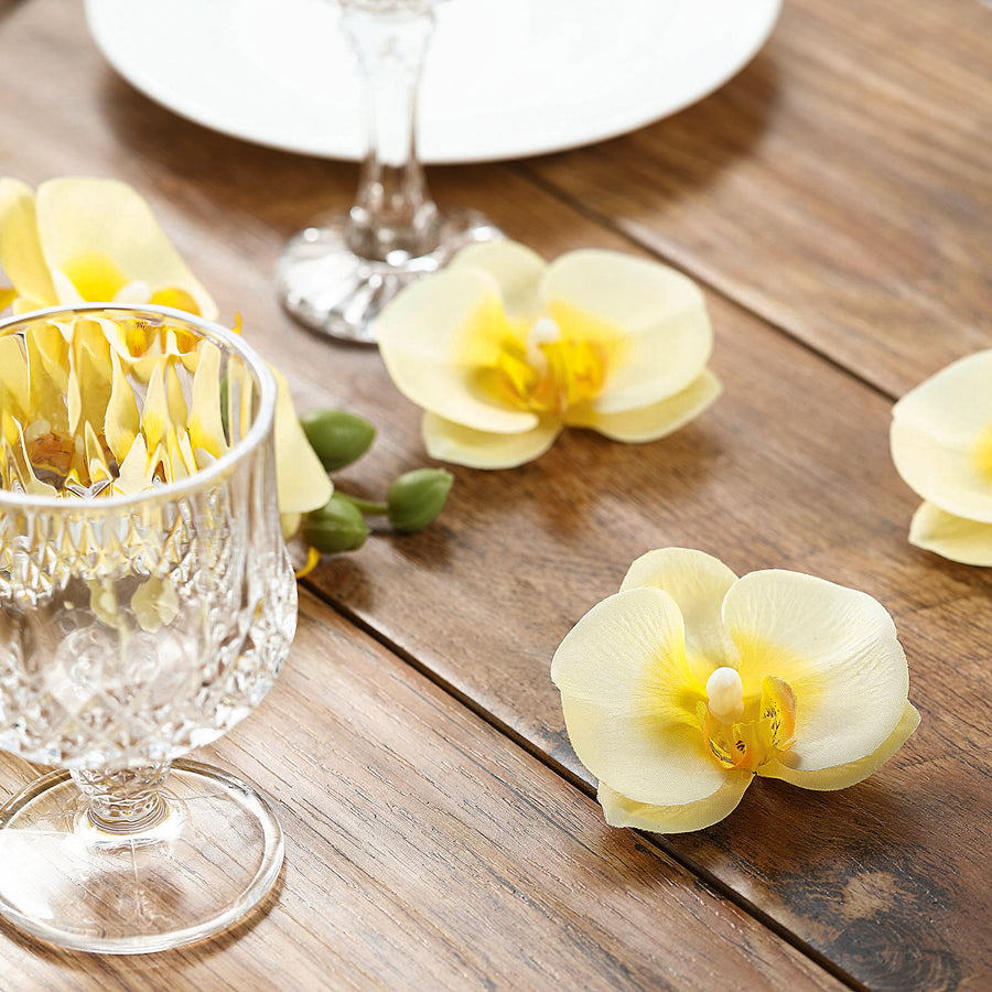 20 Flower Heads | 4inch Yellow Artificial Silk Orchids DIY Crafts