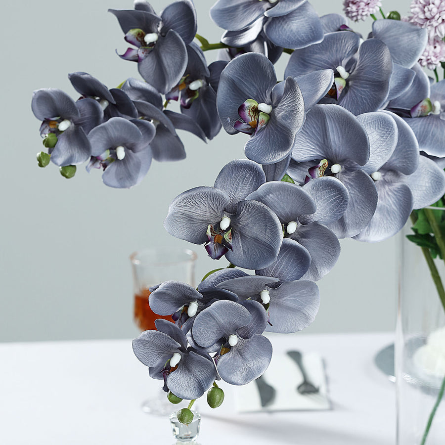 2 Stems | 40inch Tall Charcoal Gray Artificial Silk Orchid Flower Bouquets