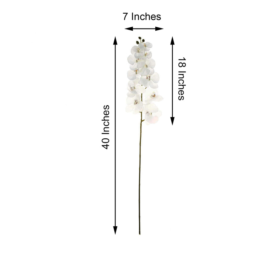 2 Stems | 40inch Tall White Artificial Silk Orchid Flower Bouquets