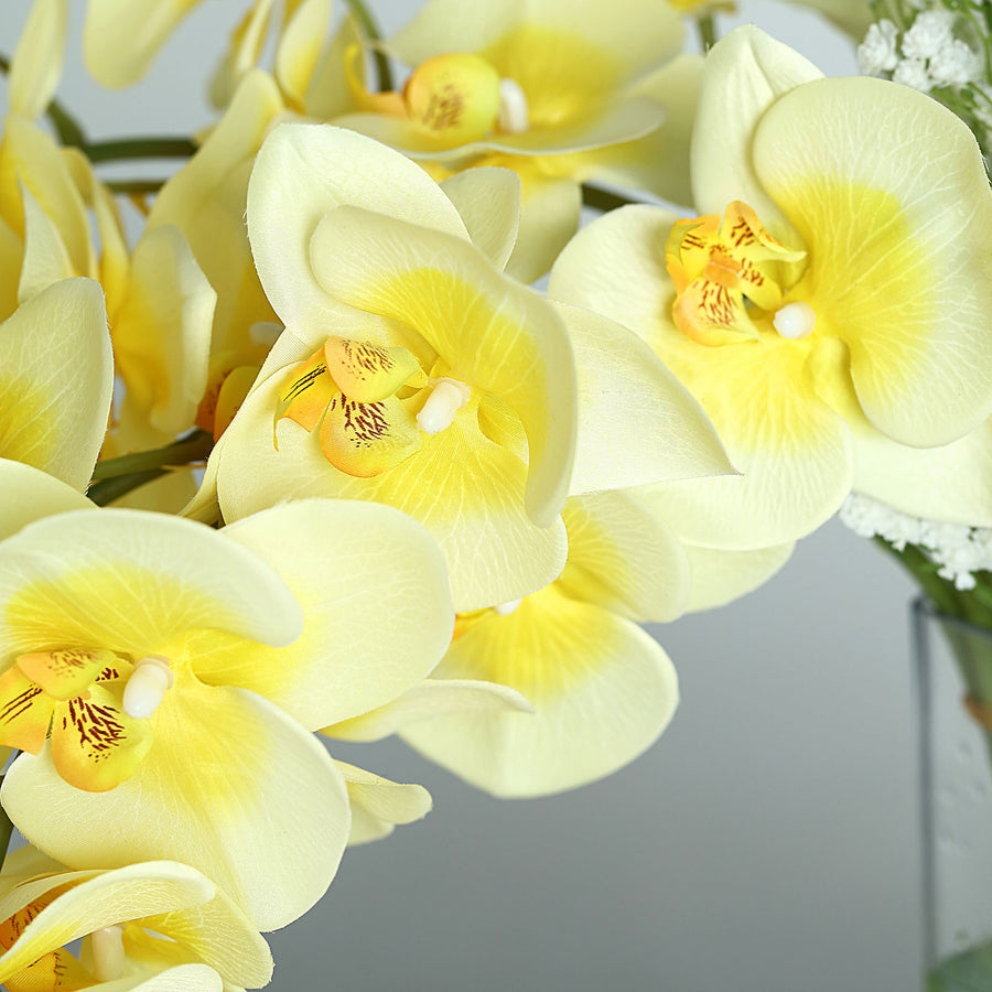 2 Stems | 40inch Tall White/Yellow Artificial Silk Orchid Flower Bouquets#whtbkgd