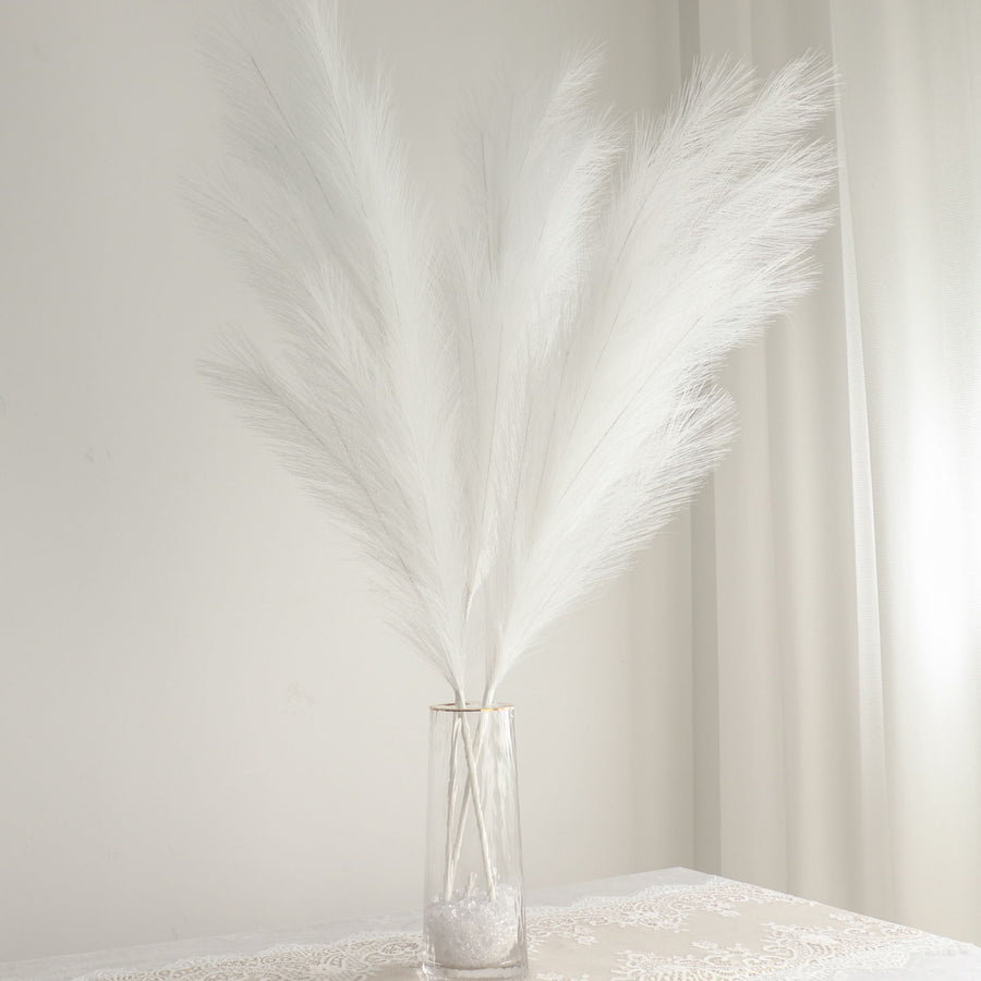 3 Stems |  White Artificial Pampas Grass Plant Sprays, Faux Branches Vase Flower Arrangement#whtbkgd