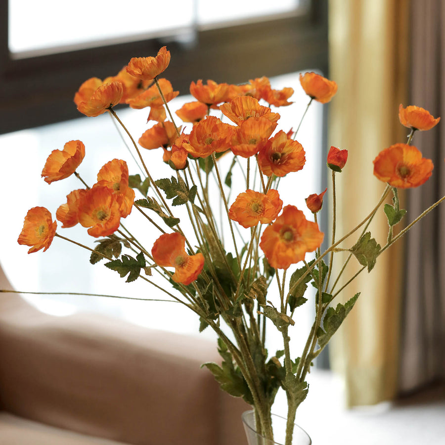 2 Stems | 33Inch Orange Artificial Silk Poppy Flower Bouquet Bushes