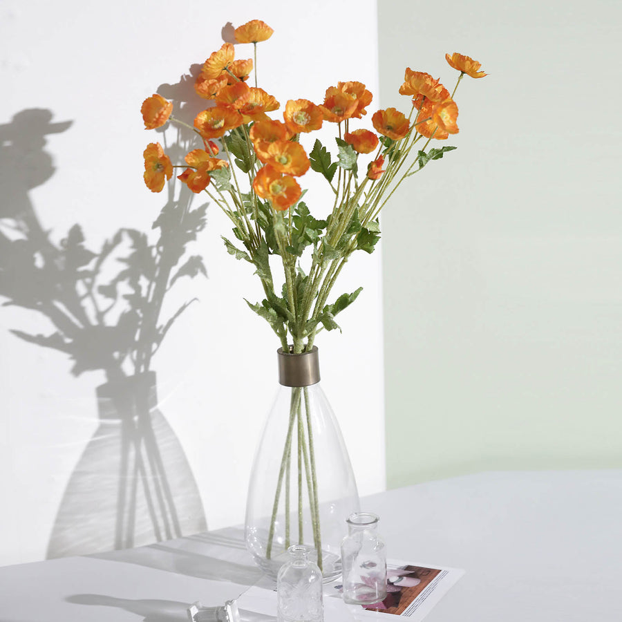 2 Stems | 33Inch Orange Artificial Silk Poppy Flower Bouquet Bushes