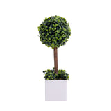 16inch Green Artificial Boxwood Topiary Ball Tree In White Planter Pot#whtbkgd